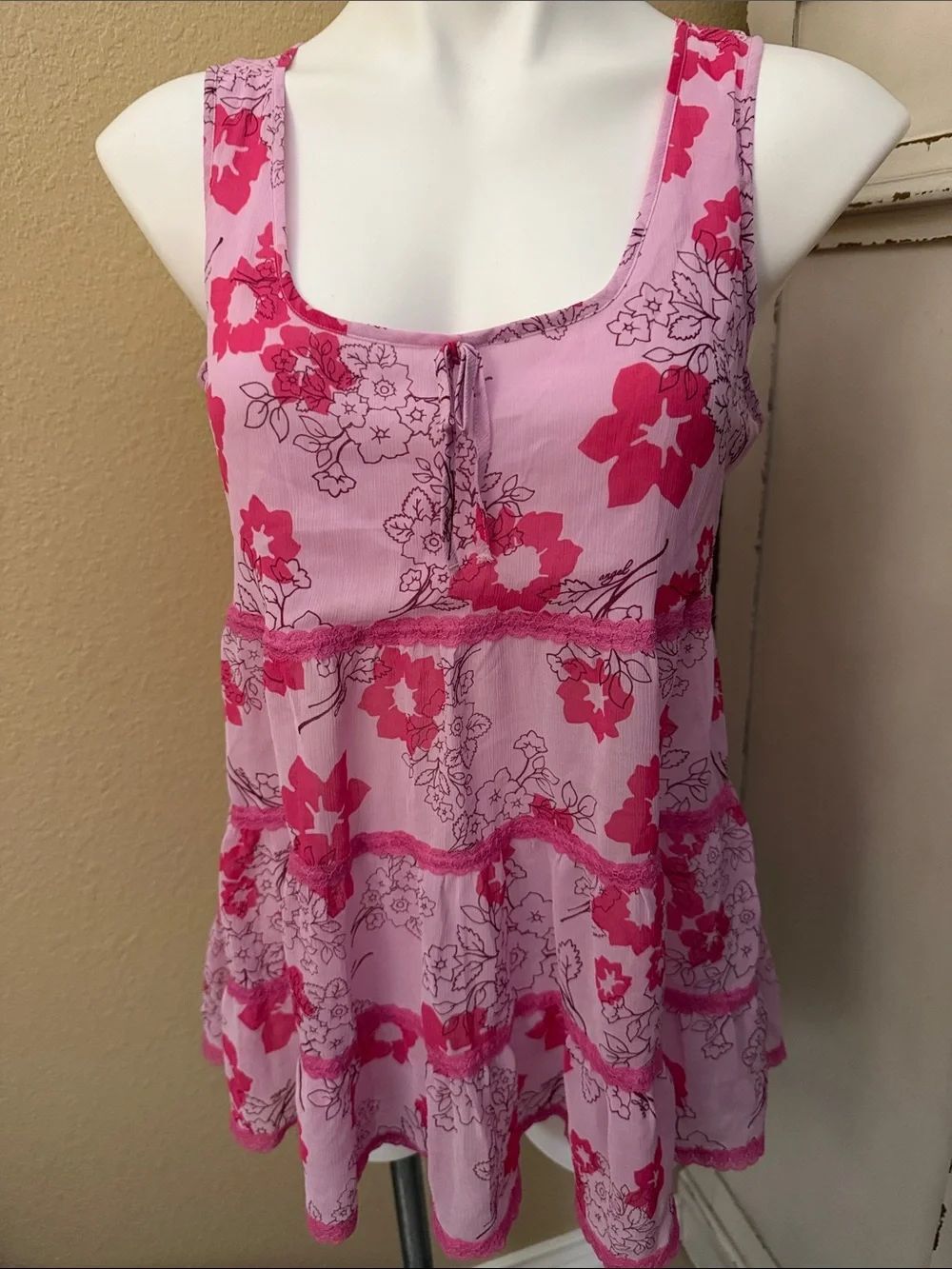 Victoria’s Secret Angels Pink Floral Trim Babydoll